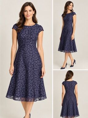 Anne Klein NWT Navy Print Cap Sleeve Dress